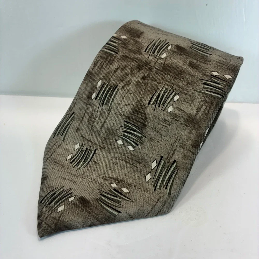 Pierre Cardin Mens Silk Tie Brown Grey Abstract Geometric Made in USA